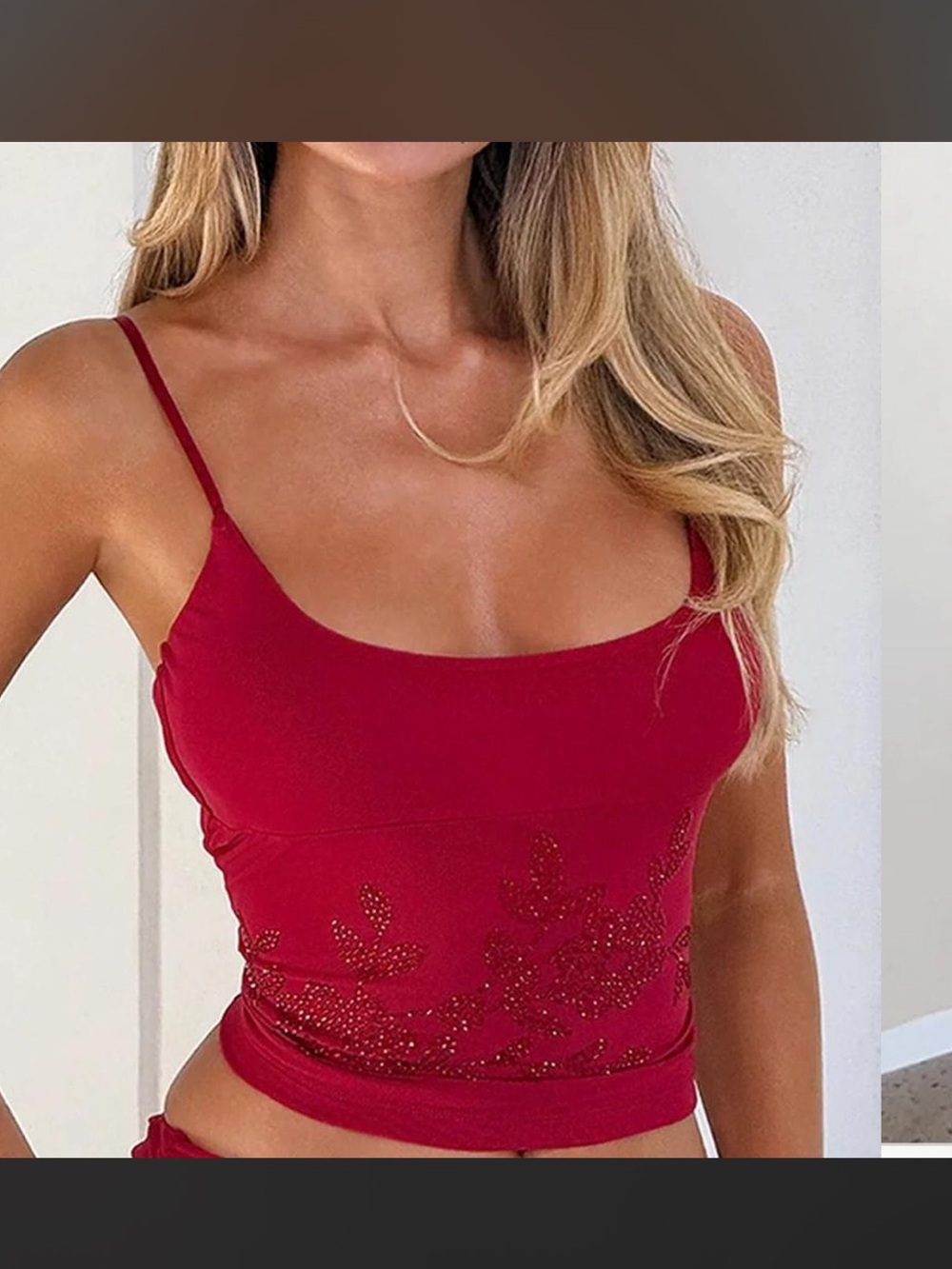 Tiger Mist Red Embellished Spaghetti Strap Cami